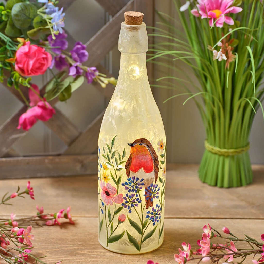 Hand Painted Frosted glass Robin Bottle