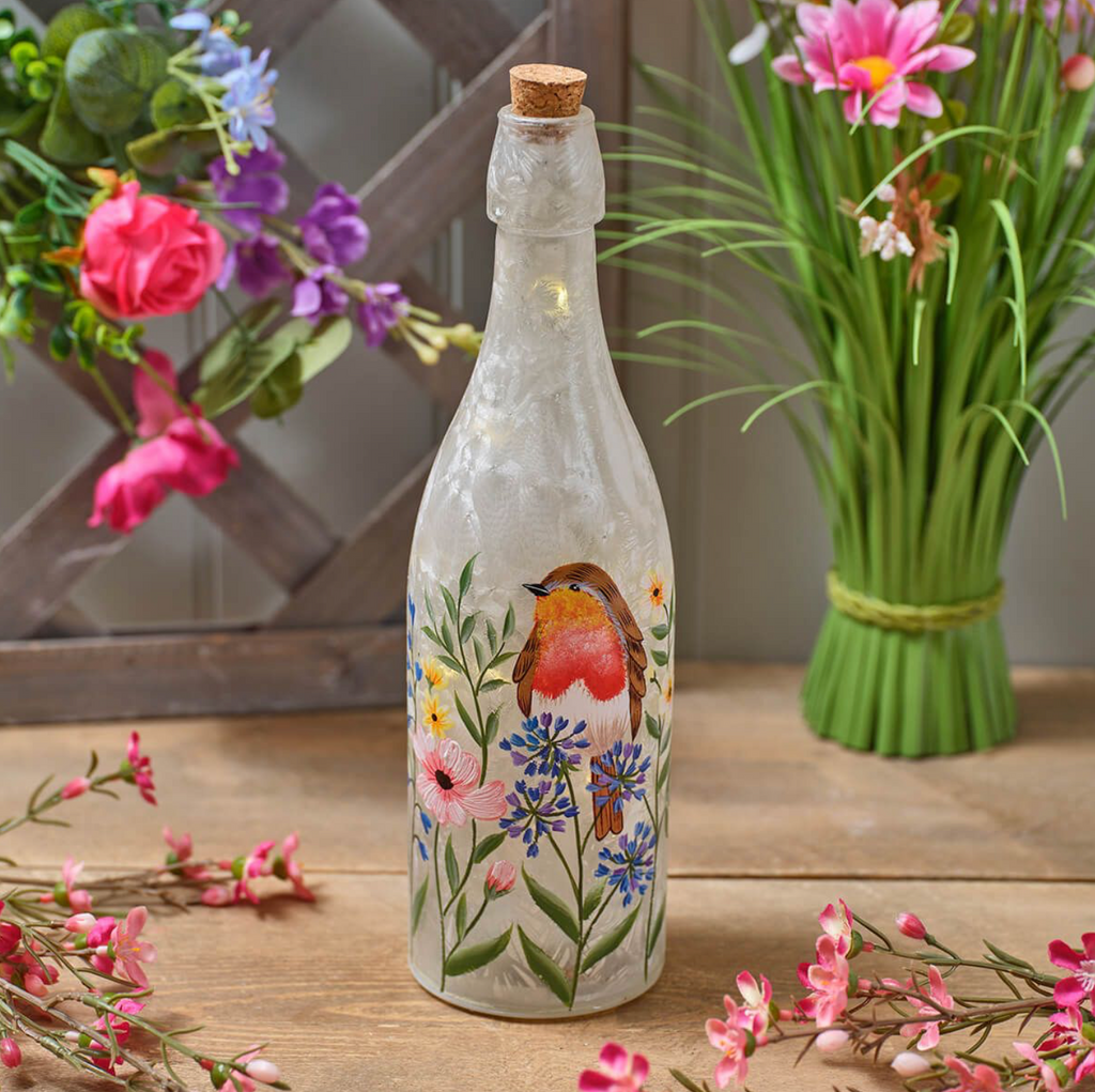 Hand Painted Frosted glass Robin Bottle